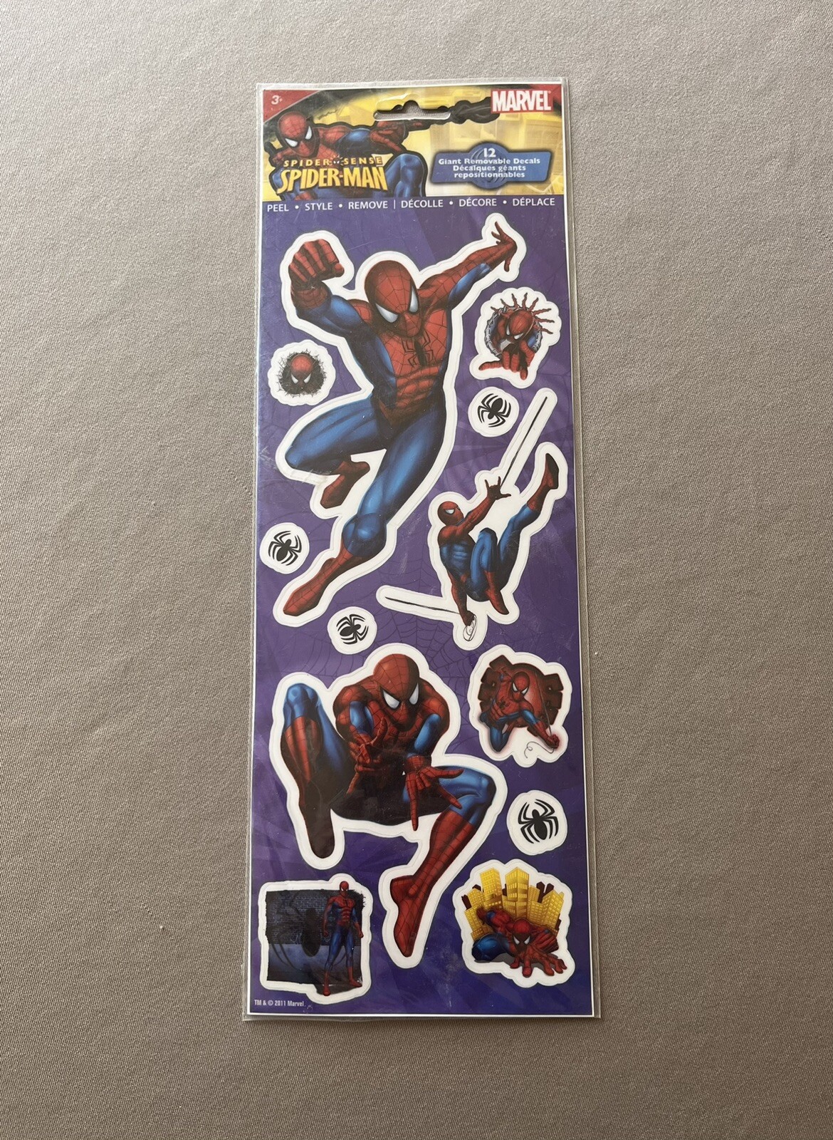 One Spider-Man Sheet Of Giant Removable Decals~12 Decals & Sheet Is 5” X 13”~New