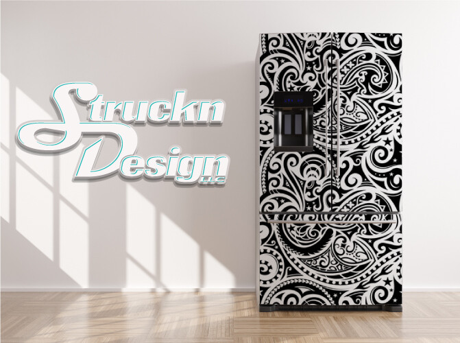 Paisley Texture Black White PatternFridge Freezer Wrap Side Door Vinyl Decal