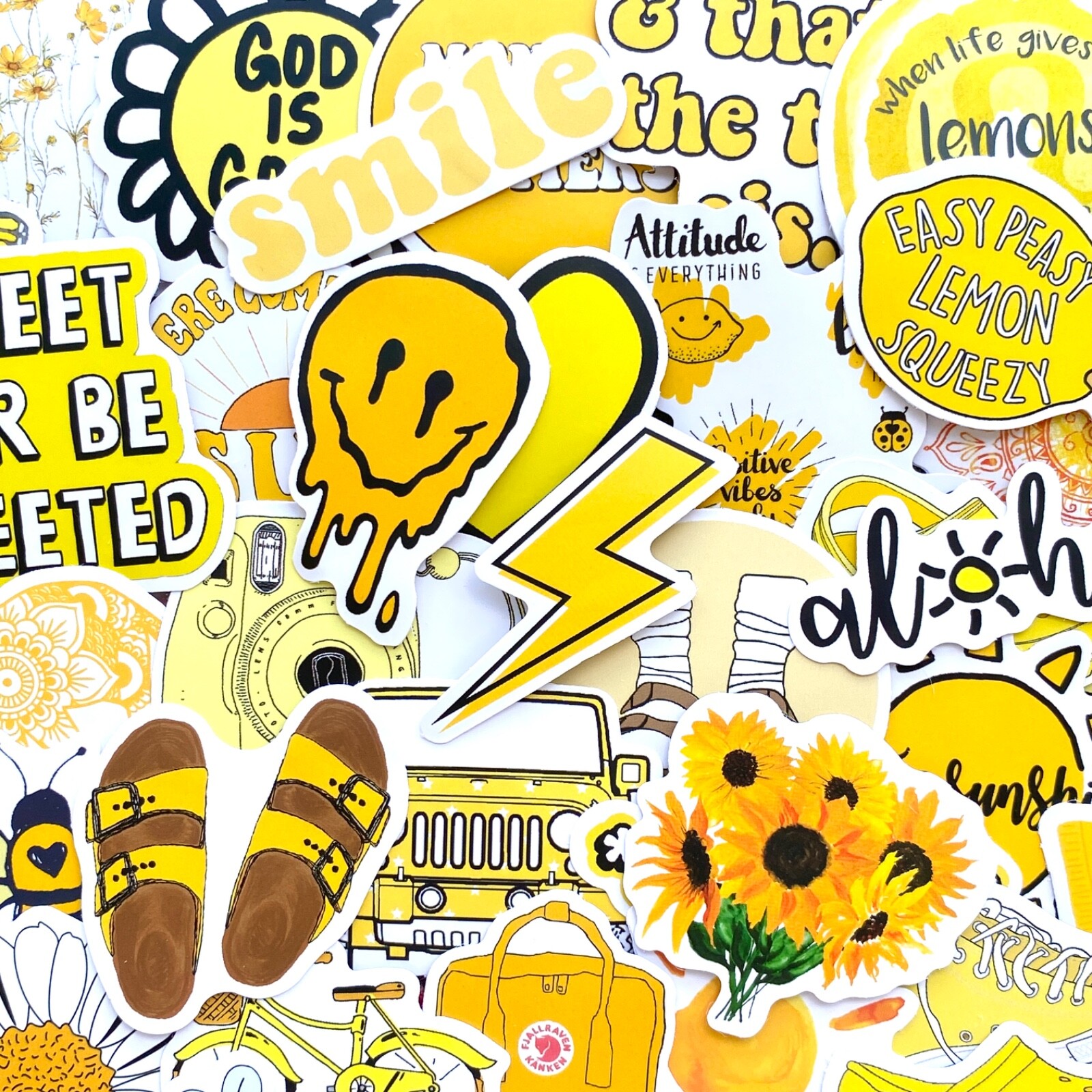 5-50 pcs Yellow Kawaii Cute Stickers, Sun Flower Bee Funny Quote Laptop Decals