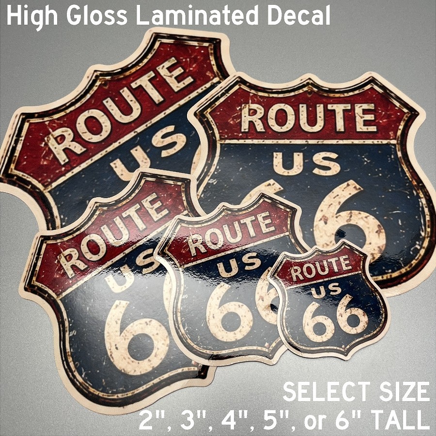 Distressed Historic Route 66 Gloss Laminated Stickers / Decals Choose Size 2-6"