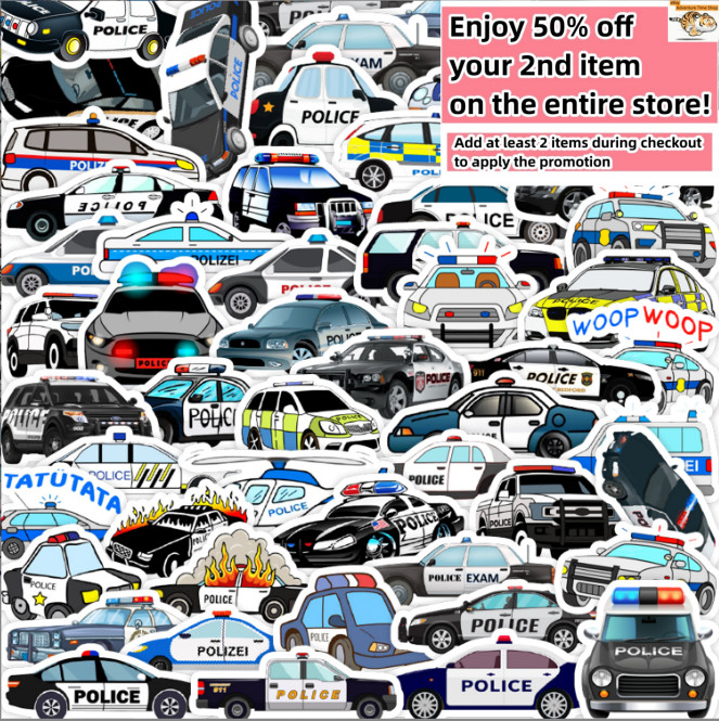 50 Pcs Stickers Police Car Fridge Luggage Skateboard Phone Fridge Helmet Vinyl
