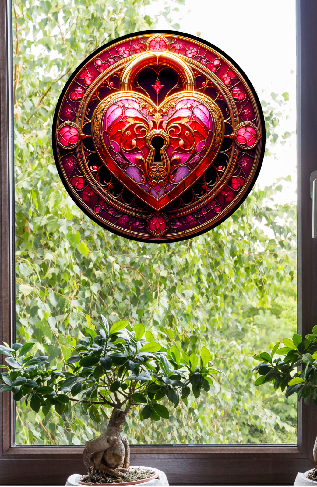 Heart Faux Stained-Glass Valentine WINDOW CLING Suncatcher Size 8"
