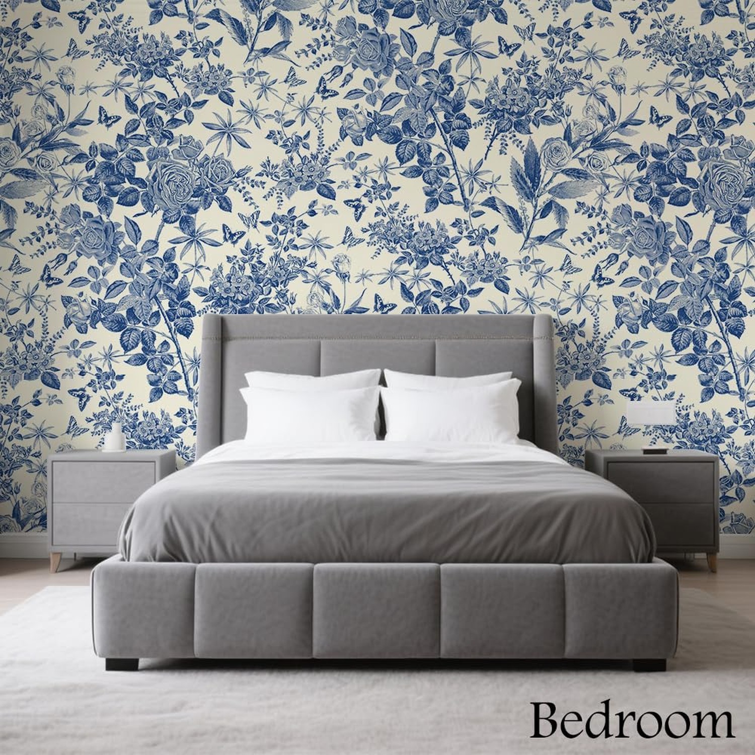Blue Floral Peel and Stick Wallpaper, Removable Self-Adhesive Waterproof Cont…