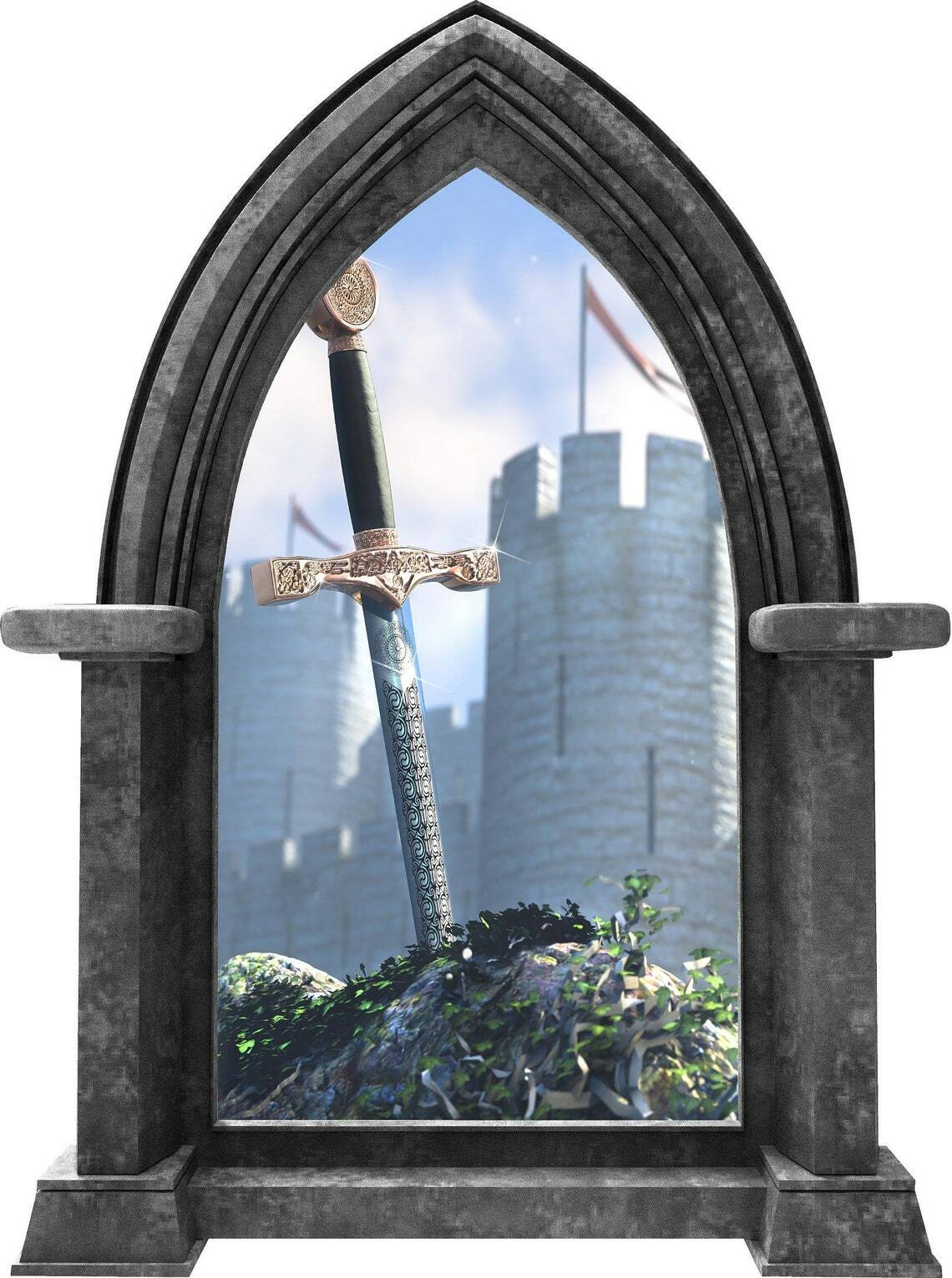 CastleScape Sword In The Stone Wall Decal Castle Window Vinyl Wall Sticker Decor