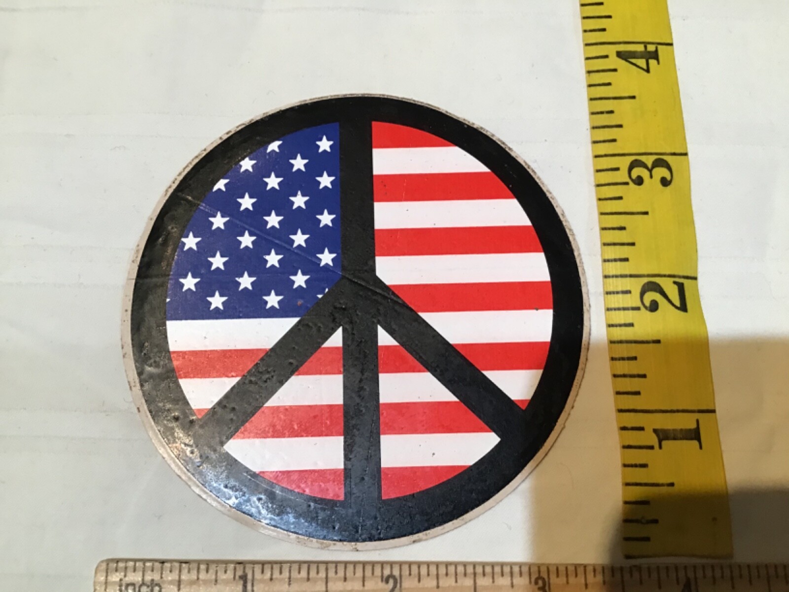 Vintage PEACE FLAG STICKER Old School Hippie Decal RW&B 3” Circle USA OG nos new
