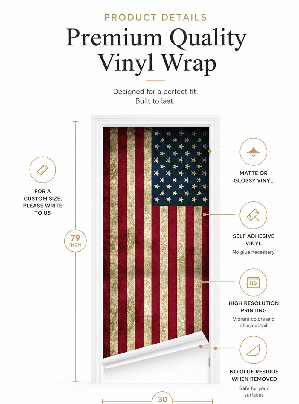 Vintage USA Flag Refrigerator Wrap Decal | Rustic American Patriotic Fridge