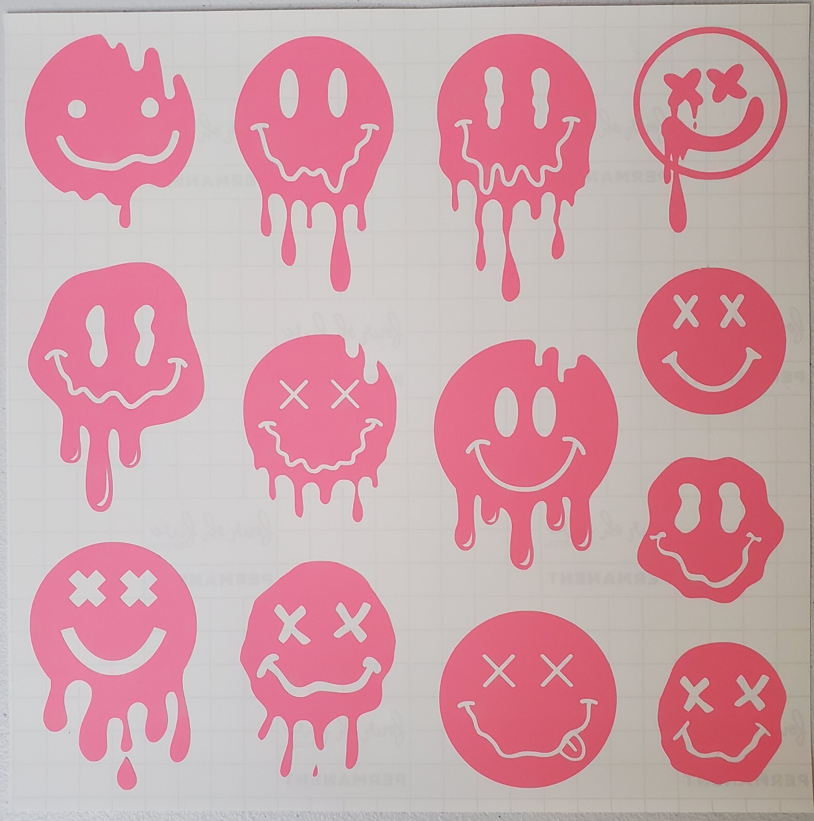 Glow In The Dark Vinyl Decal Smiley Face Drip Effect Lit Studio Decor Full Sheet