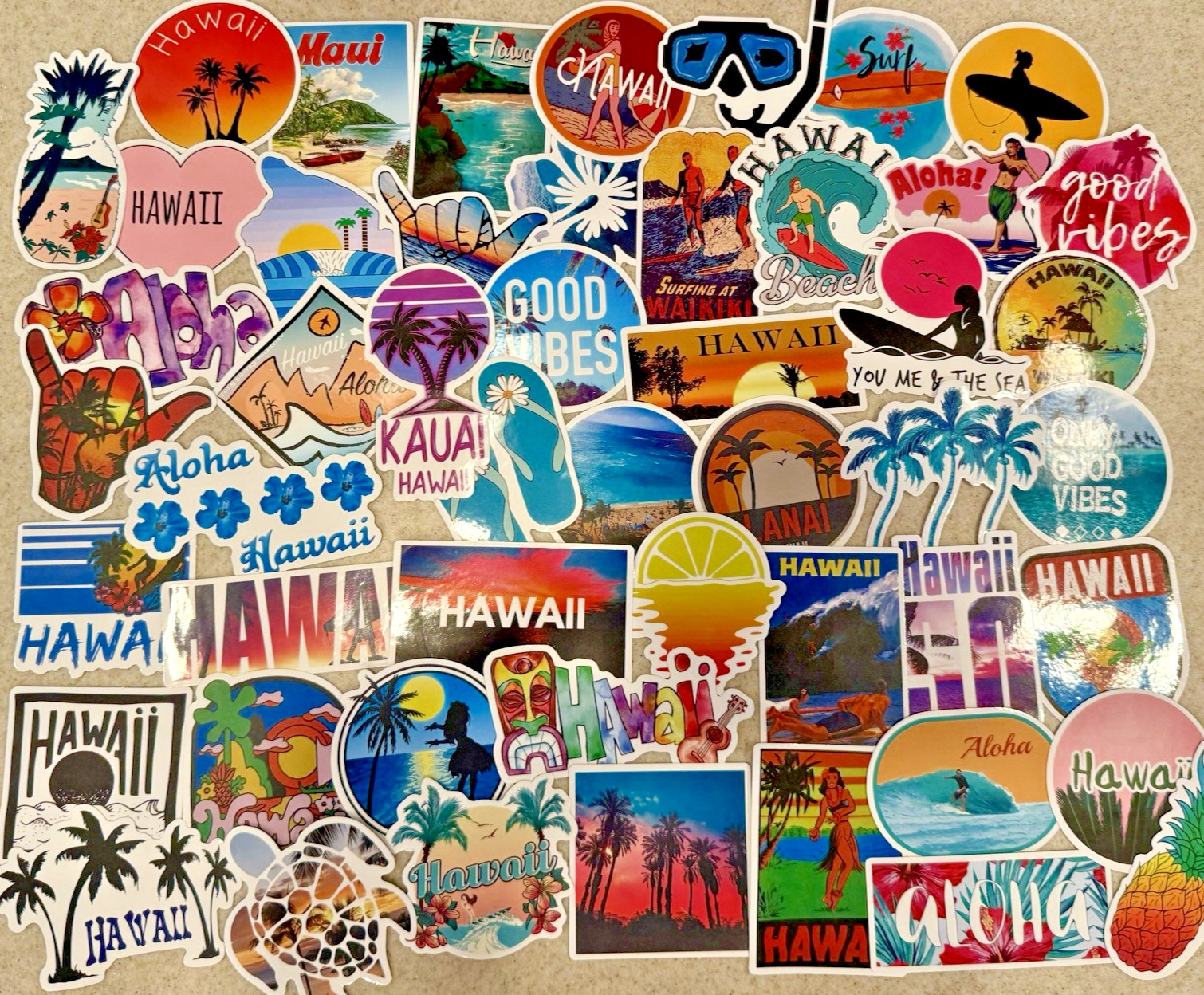 Hawaii, Surfing, Summer, Travel Stickers/Decals, NEW, Pick Your Pack of 50or100