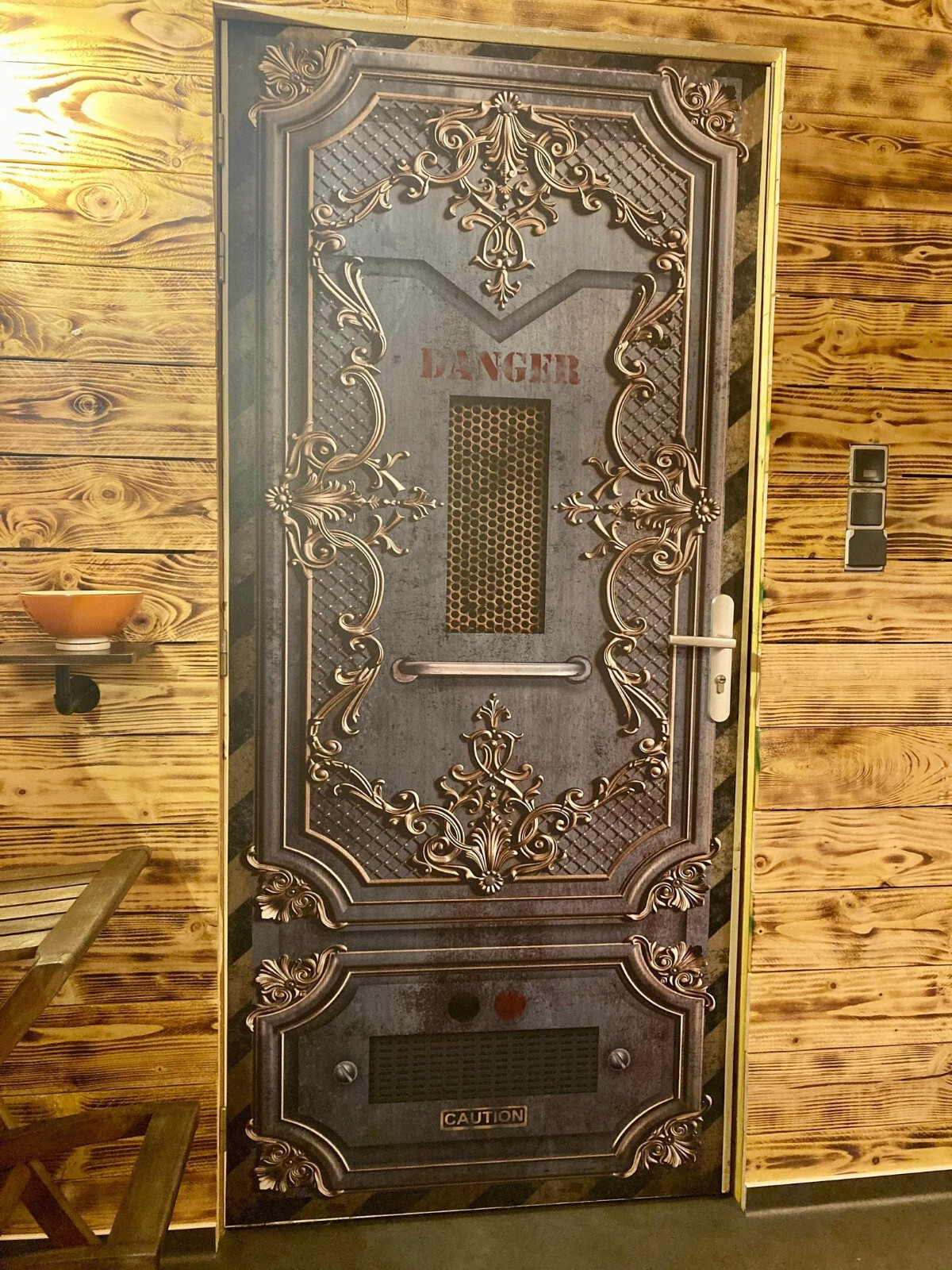 Crazy Door Mural, Steampunk, Futuristic Grunge Rusty + Golden Patterns, Seamless
