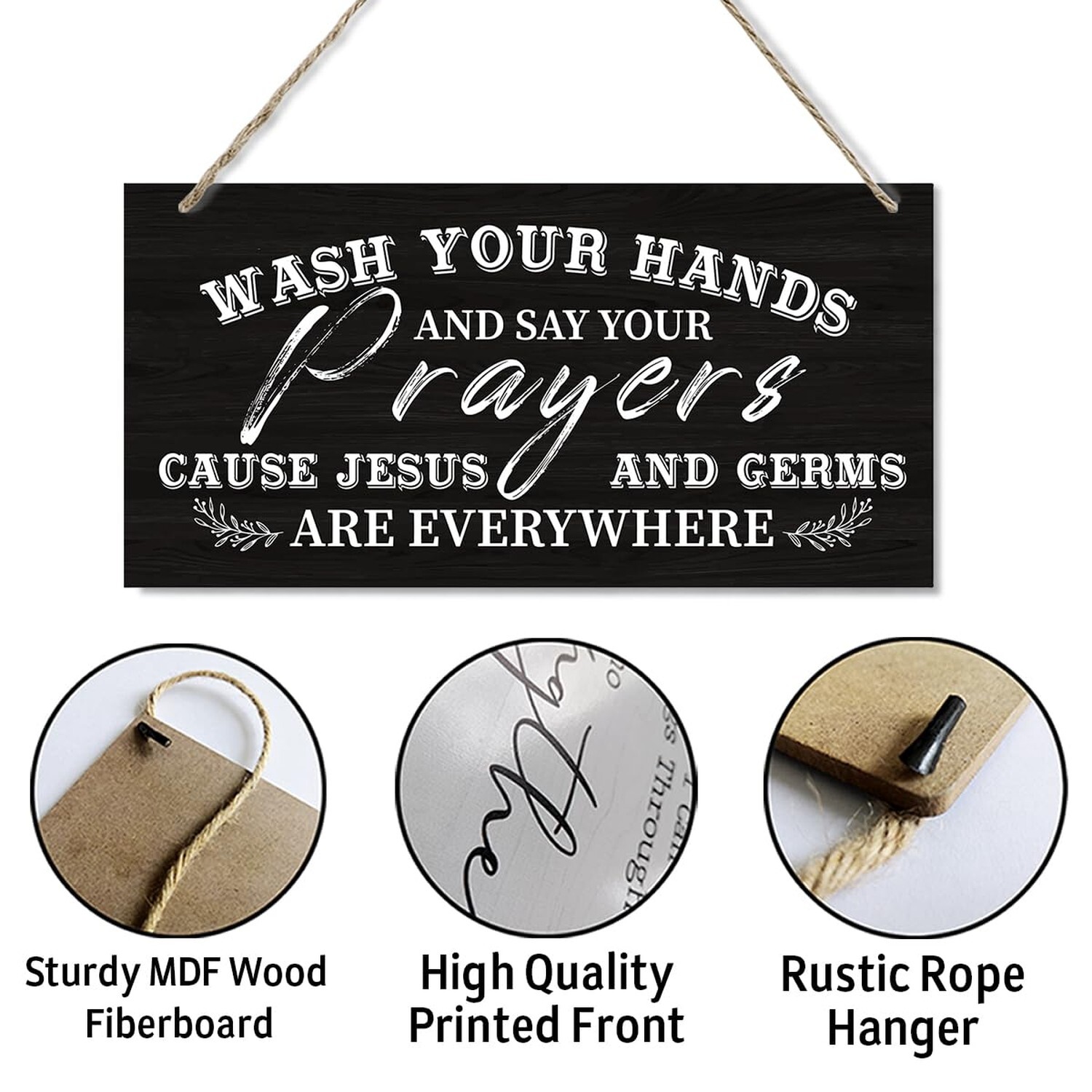 Wash Your Hands And Say Your Prayers Sign, Printed Wood Plaque Sign Wall Hang…
