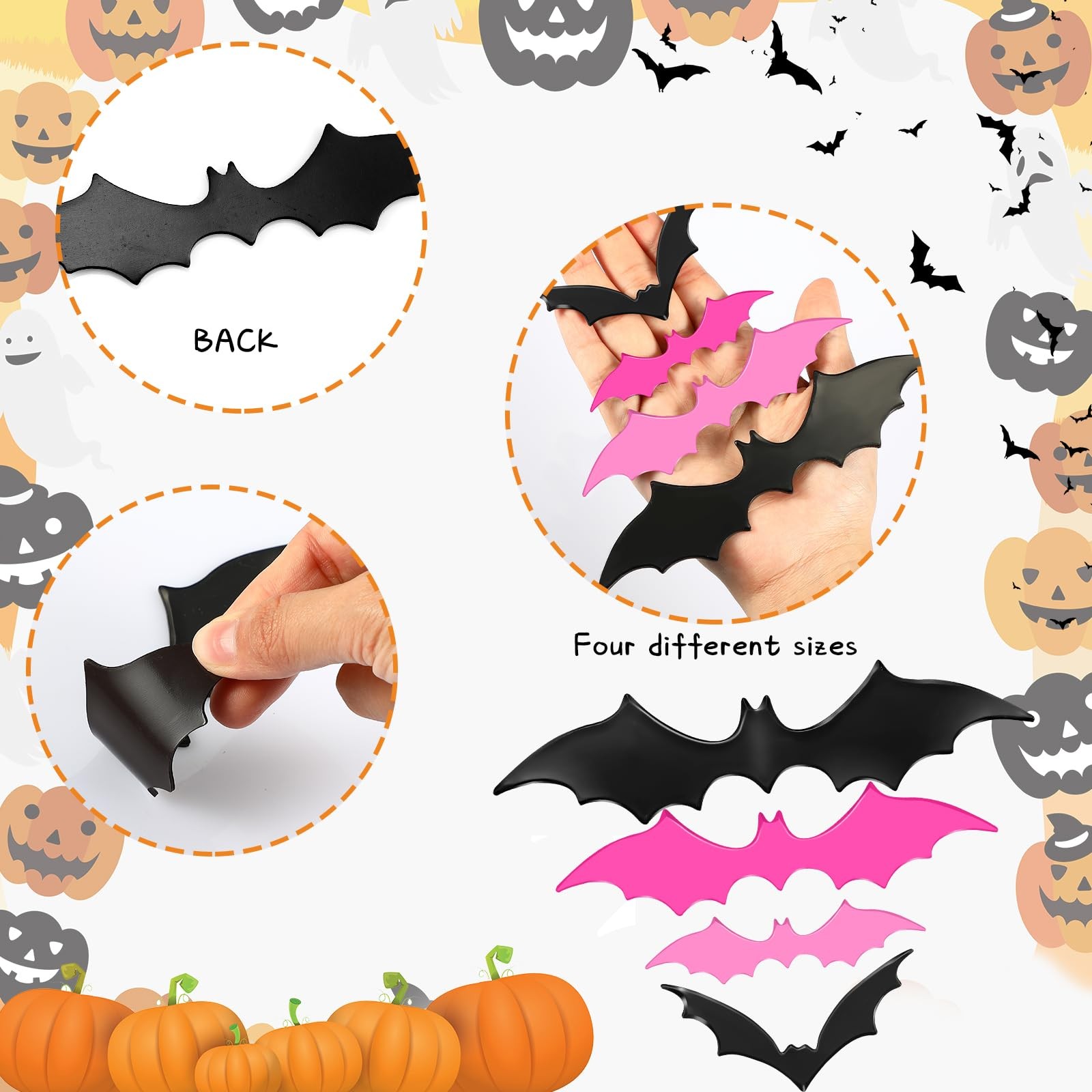 Konohan Halloween Bat Magnets 15 Pcs 3D PVC Black Pink Hot Pink 16×4-8x4cm