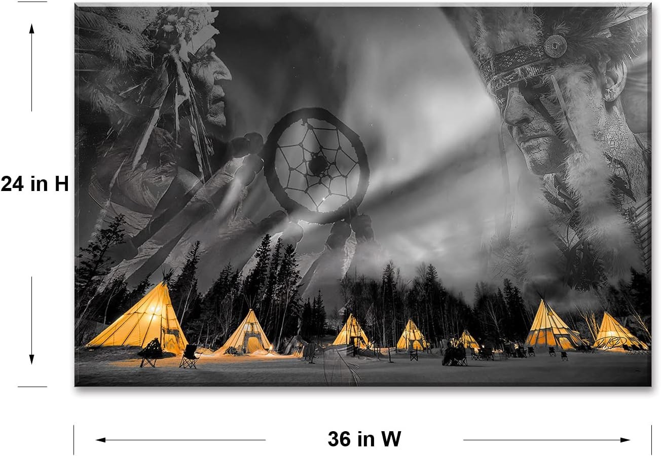Inspirational Black & White Wall Art in 36×24 – Elegant Native American Decor