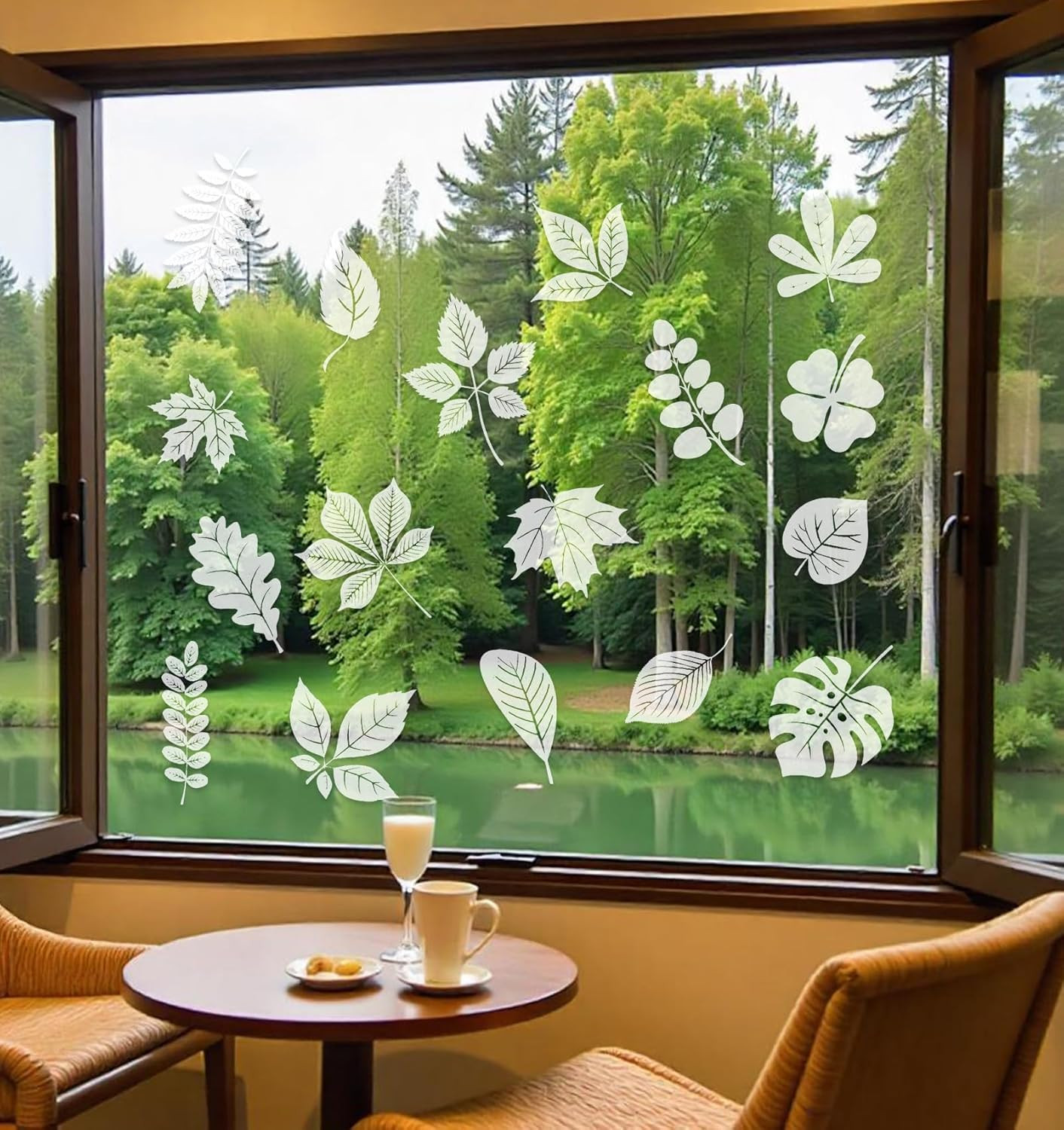 Window Alert Decals for Birds Strikes, 26 Pcs Leaf Window Decals to Prevent Bird