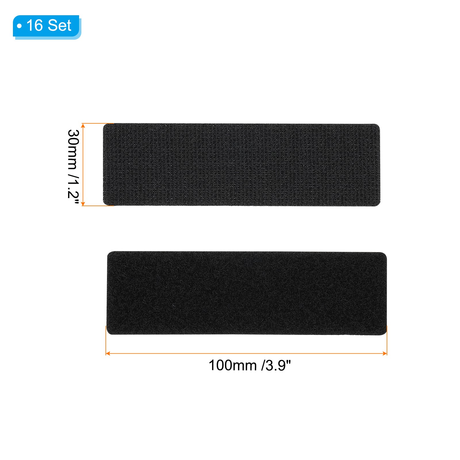 1.2×3.9 Inches Hook and Loop Dots 16 Sets Rectangle Self Adhesive Tape Black