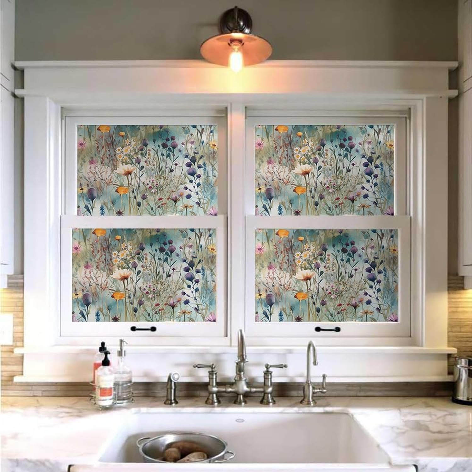 Watercolor Blue Green Purple Beige Wildflower Peel and Stick Wallpaper Wall D…