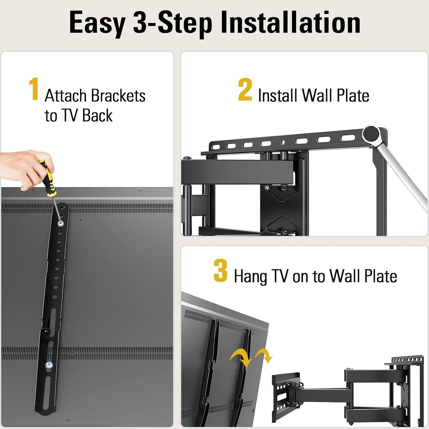 TV Wall Mount for 32-65 Inch TV with Swivel and Tilt Full Motion TV Bracket
