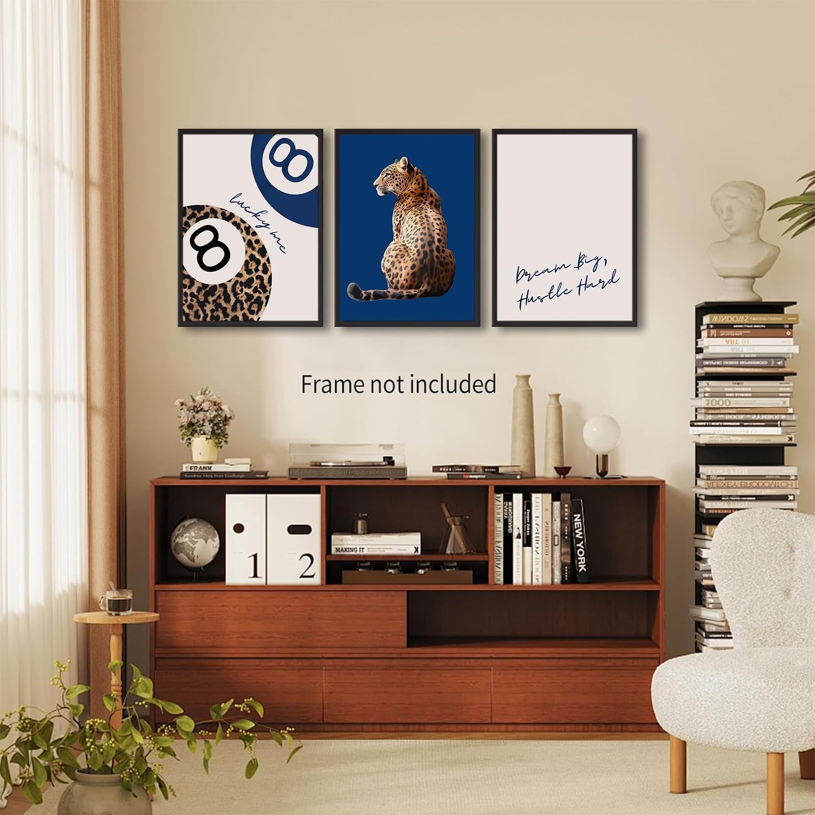 Navy Blue 3 Pcs Leopard Print Wall Art Cheetah animal prints 8 Ball Lucky Me …