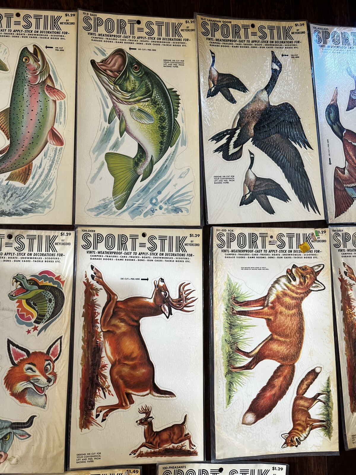 12-NOS Vtg MeyerCord Sport-Stik Adhesive Stickers (Fish-Birds-Tiger-Devil-Fox)