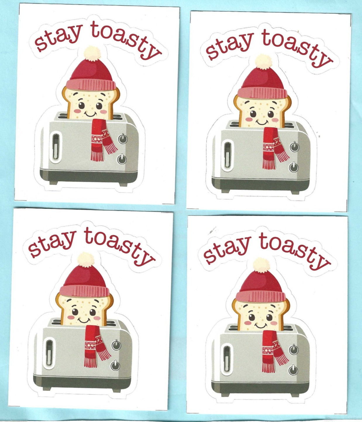 Stickers 4ea – STAY TOASTY – winter theme – paper – 3 1/2 x 3 in (#0J)
