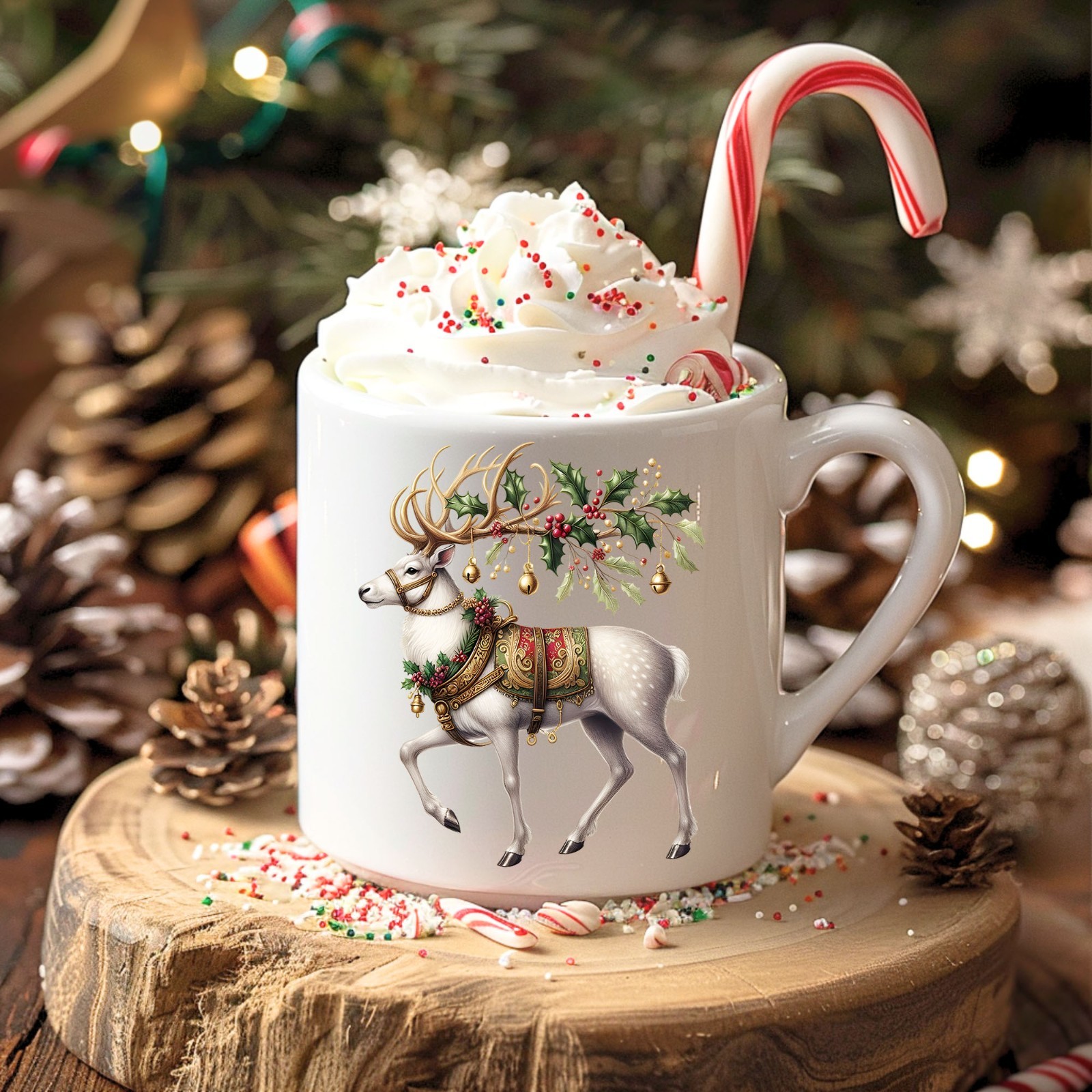 Holly Berry Christmas Reindeer UV DTF Transparent Sticker / Decal
