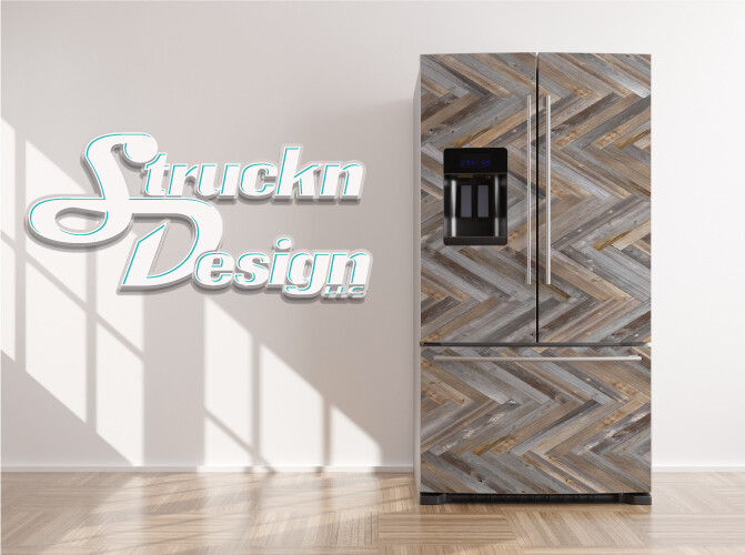 Herringbone Wood Planks Barn Style Fridge Freezer Wrap Side Door Vinyl Decal