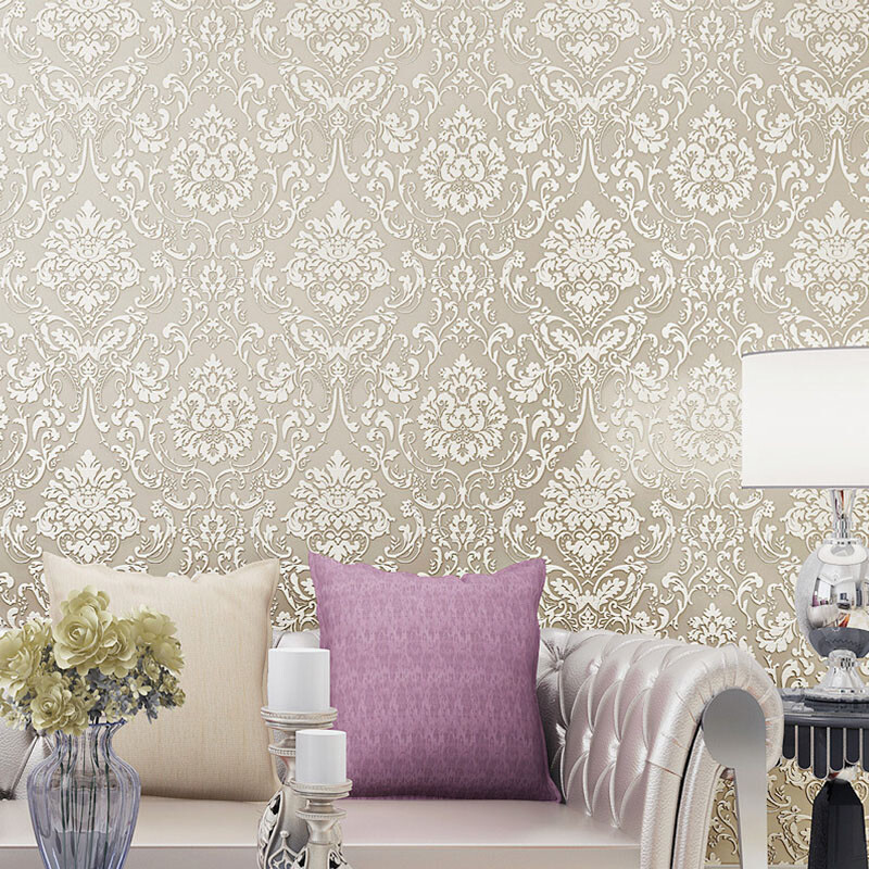 3D Embossed Flower Glitter Wallpaper Embossed Non-Woven Textured Wall Decor-