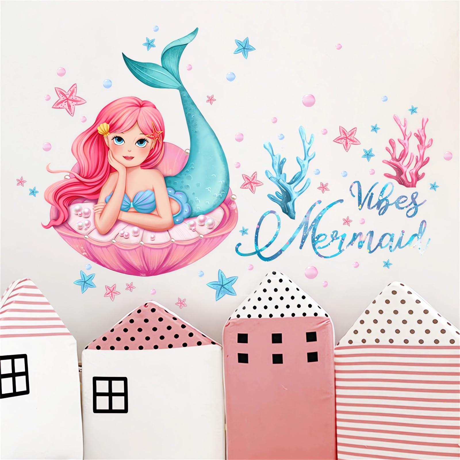 Lovely Mermaid Girl and Coral Water Plants Wall Stickers, Art Wall Decal Remo…