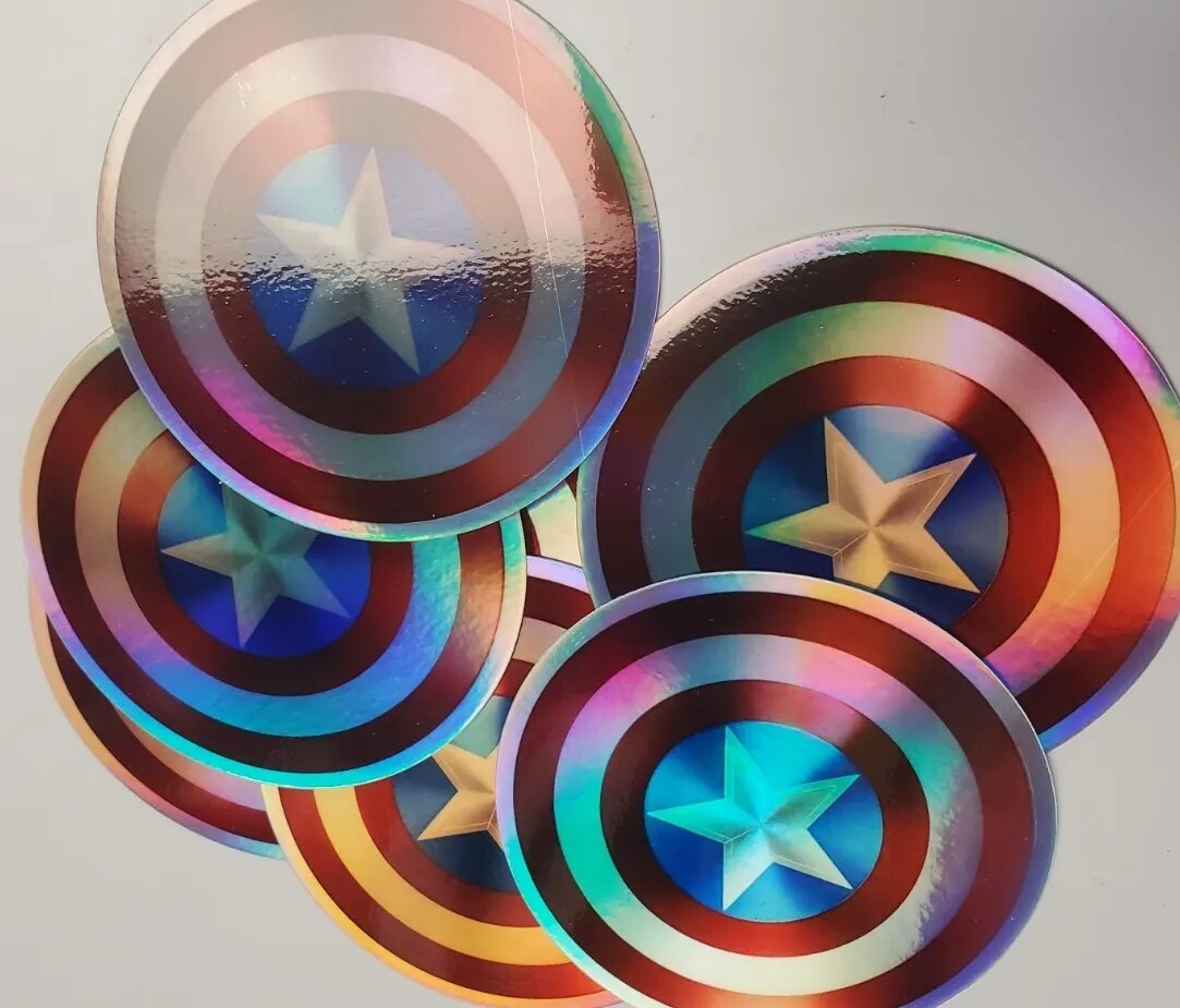CAPTAIN AMERICA LOGO STICKERS HOLOGRAPHIC REFLECTIVE HEAVY DUTY VINYL