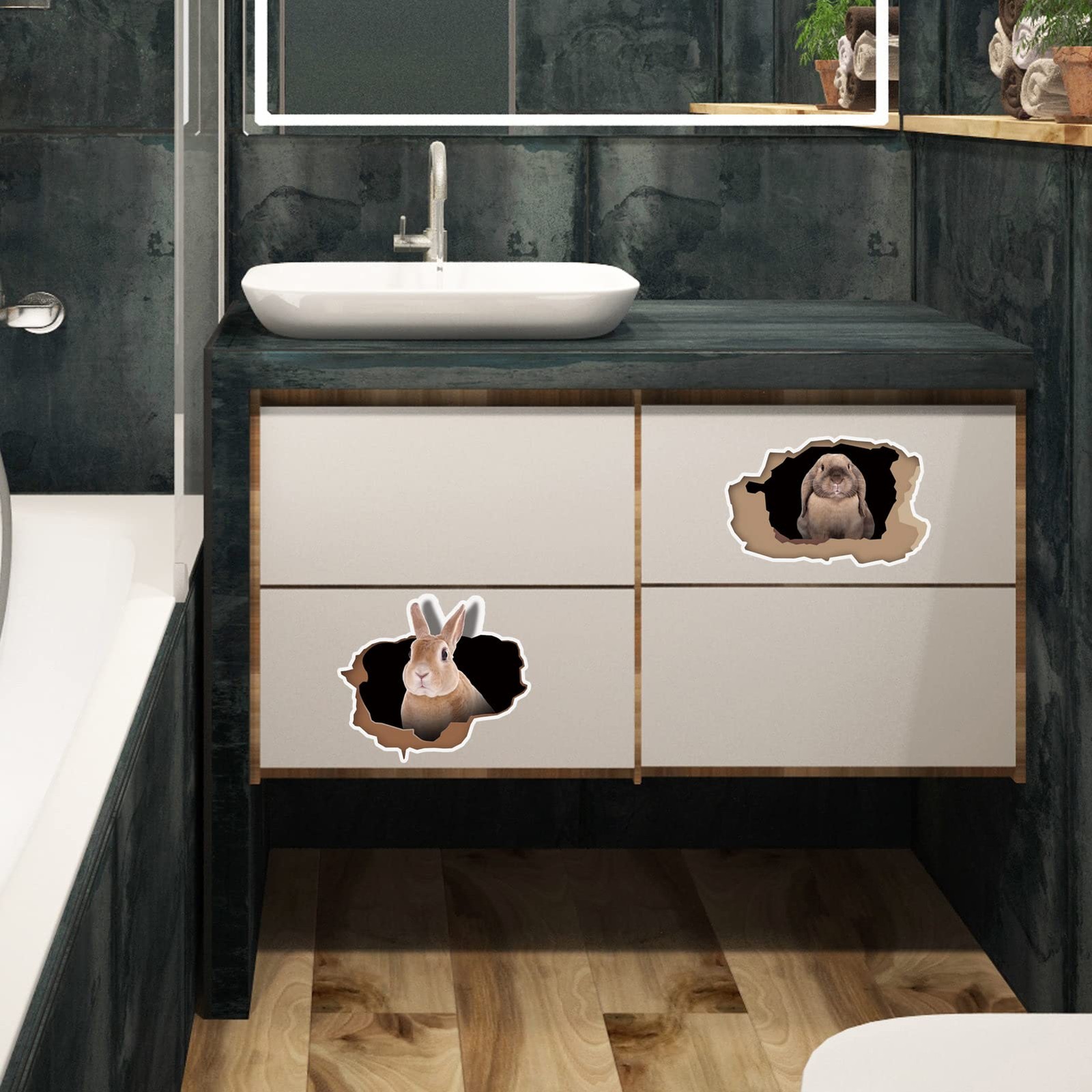 4 Pieces 3D Wall Stickers,Realistic Rabbit Stikers,Hole Wall Rabbit in A Hole…