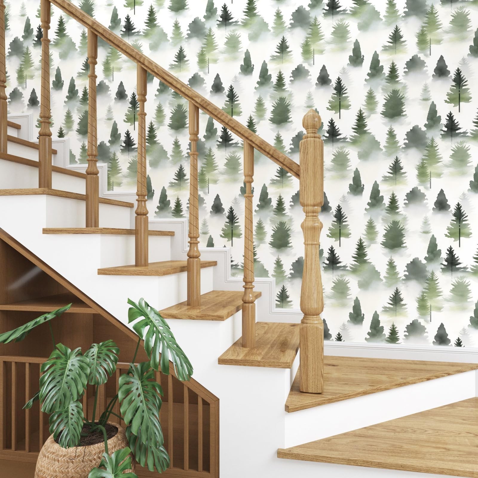 Misty Forest Wallpaper Peel and Stick Green Trees Contact Paper 17.5in x 9.8f…
