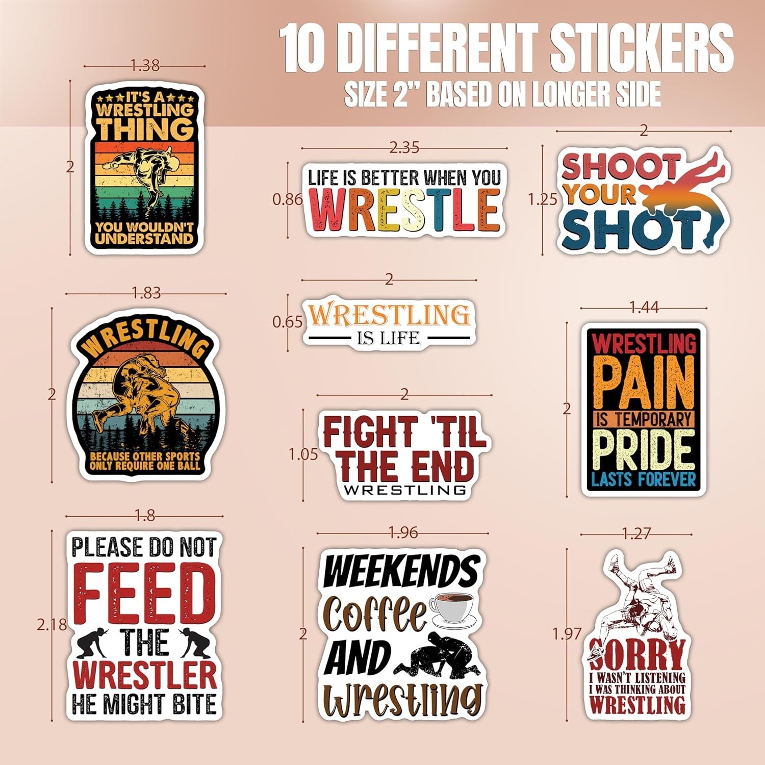 10pcs Wrestling Sticker Motivational & Vintage Wrestler Quotes Wrestling Life
