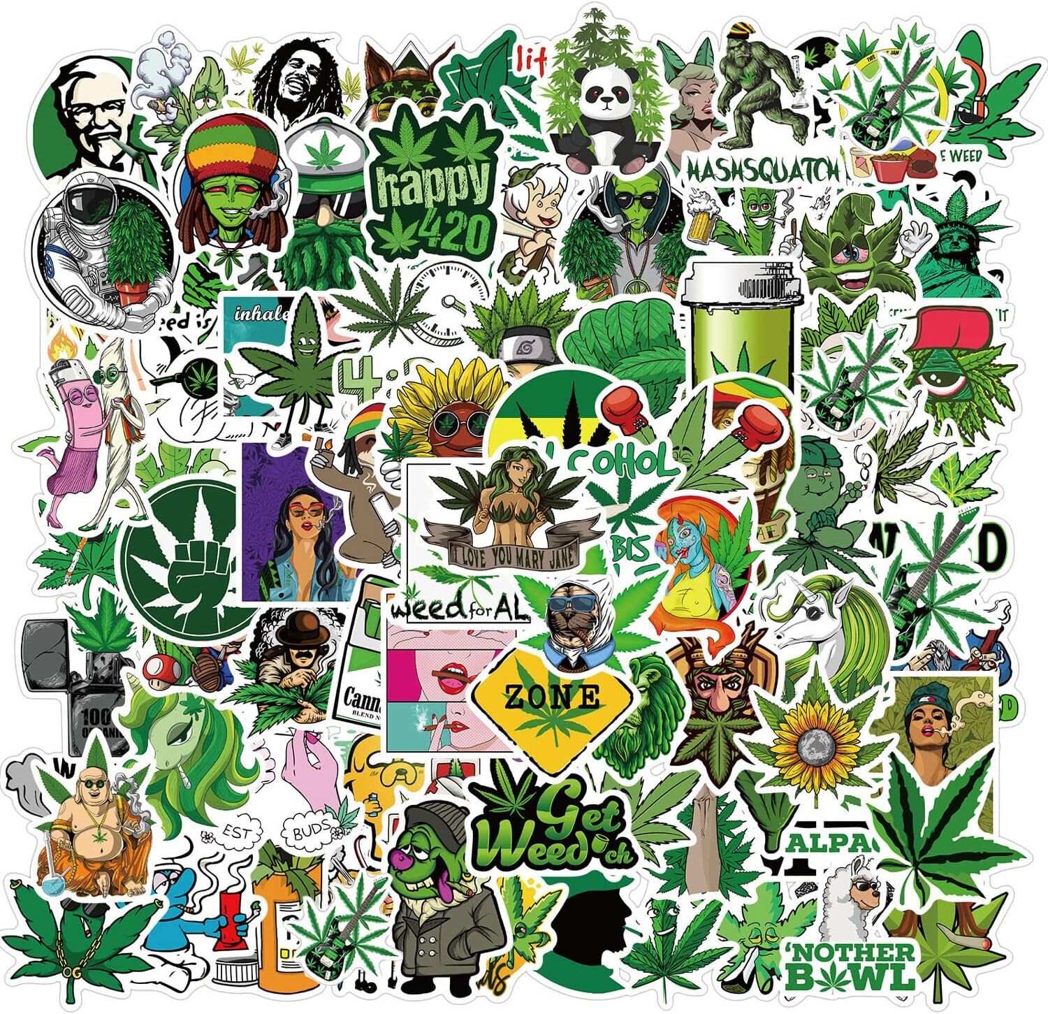 200pcs Weed Stickers 420 Funny cannabis Character Smoking Marijuana Hippie Decal