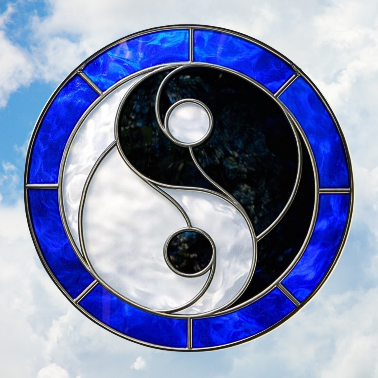 Yin Yang Faux Stained-Glass WINDOW CLING Size 8" Round Vinyl