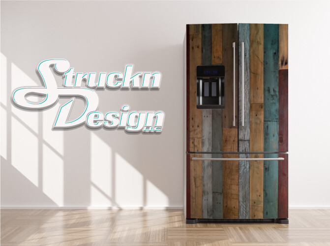 Rustic Tan Blue Wood Planks Barn Style Fridge Freezer Wrap Side Door Vinyl Decal