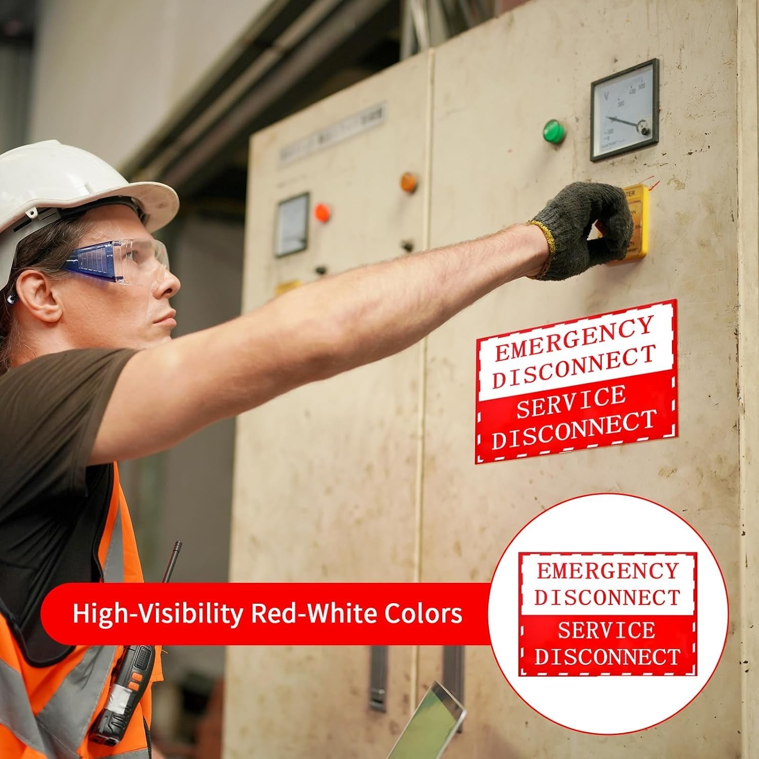 12PCS NEC Compliant Emergency Disconnect Sticker, 5×3.5 Inch Emergency-Disconnec