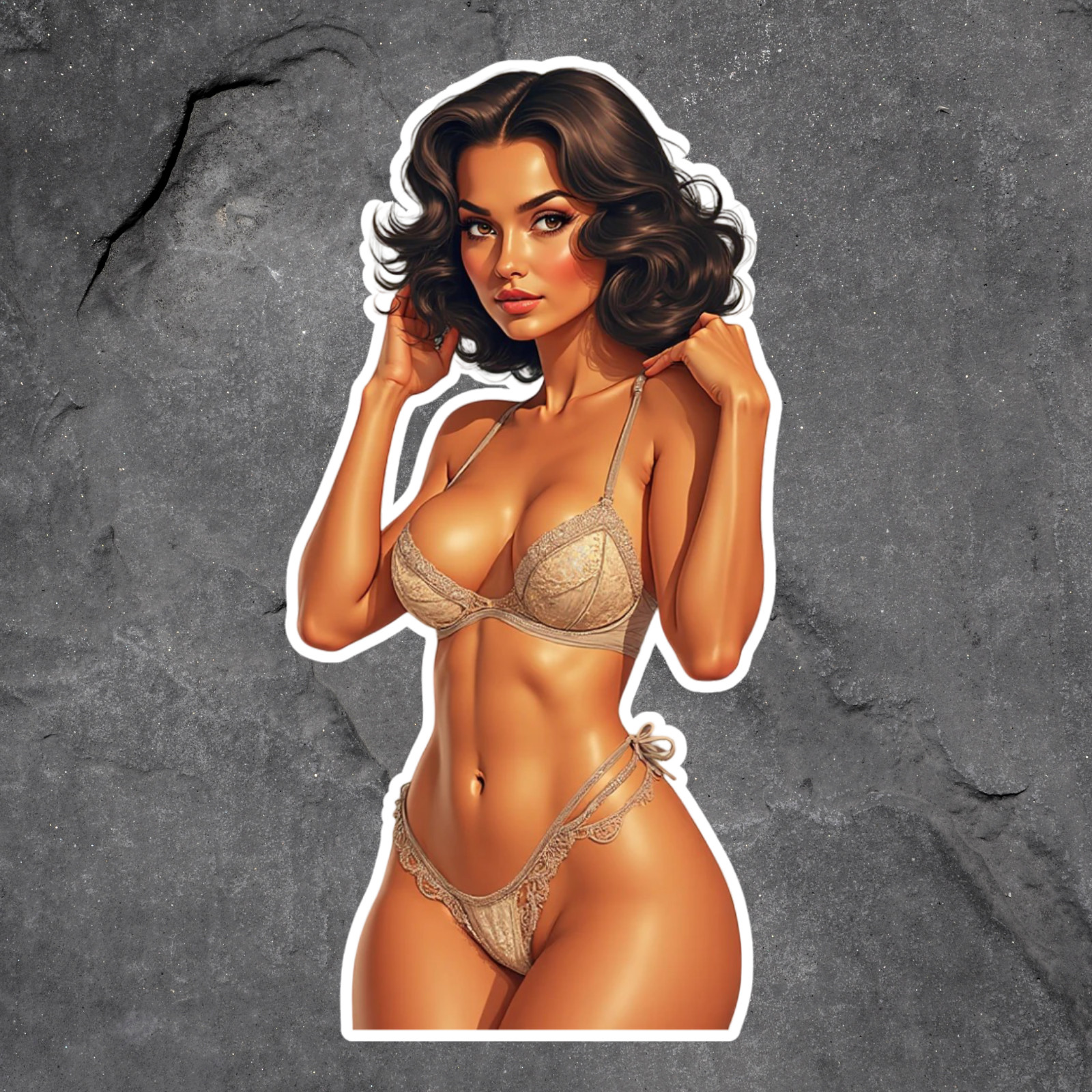 Pinup Girl sticker vinyl decal bikini lingerie brunette pinup anime art