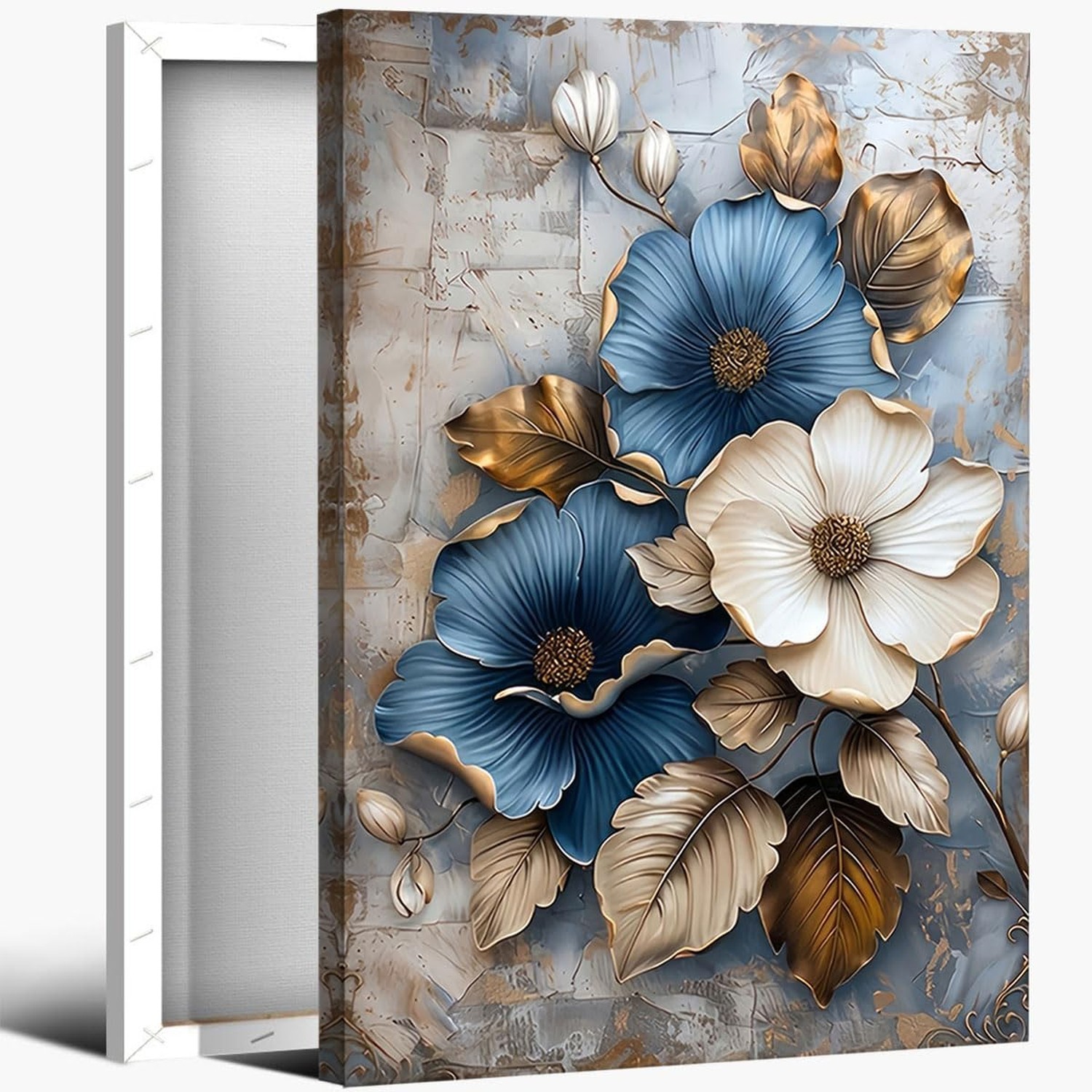 Modern Floral Canvas Wall Art Blue and White Flower Market Wall Decor Picture…