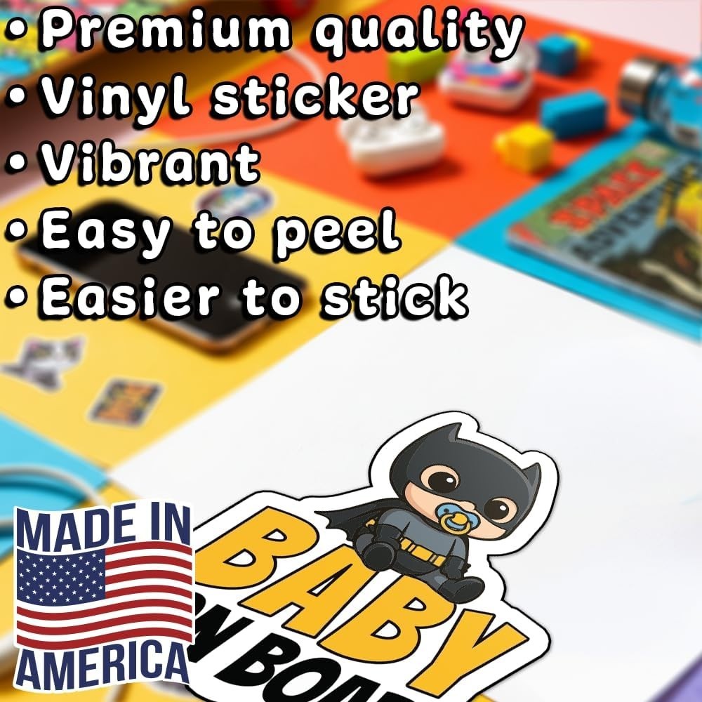 Cute Bat Hero Baby On Board Vinyl Sticker Waterproof Auto Window Truck 4.5" x 6"