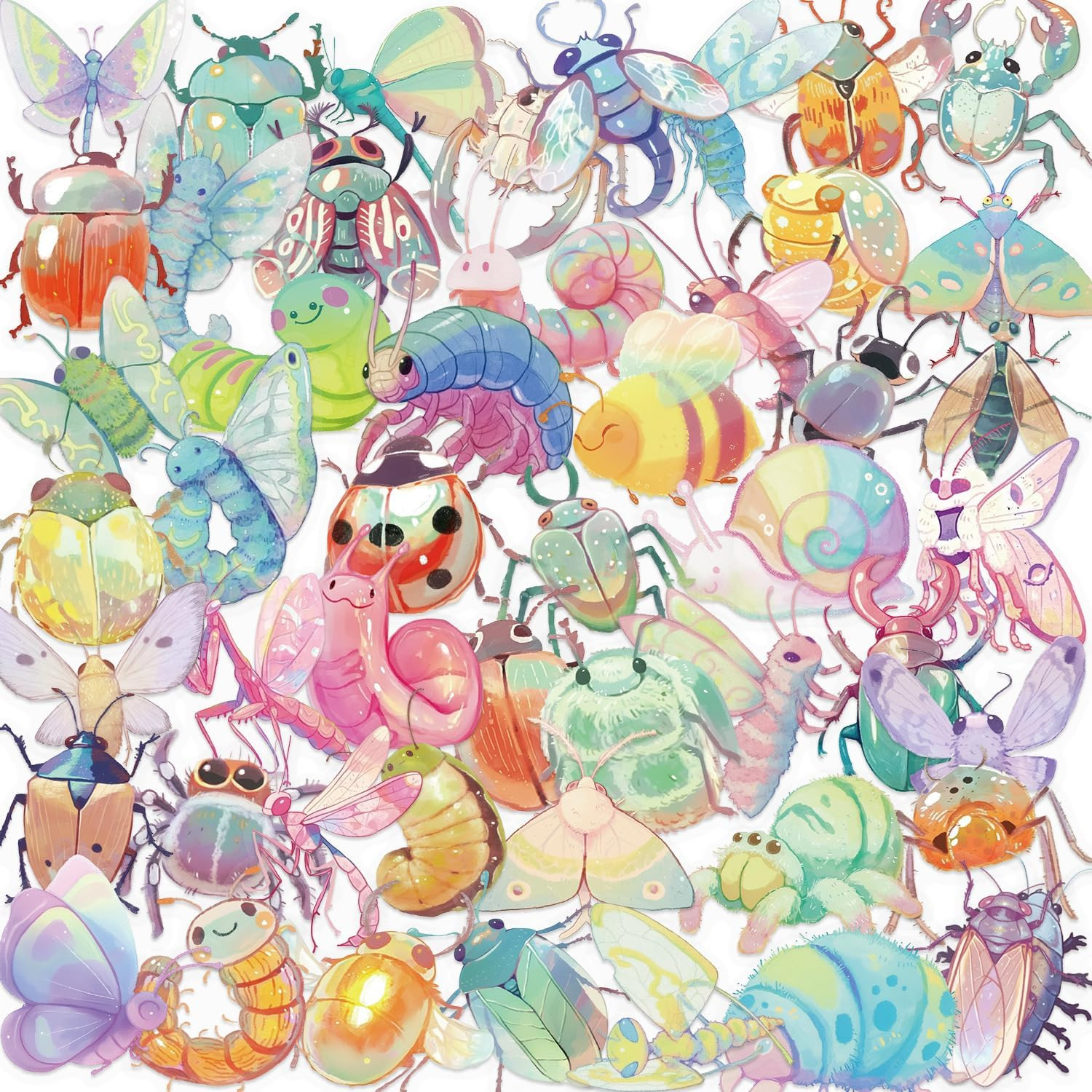 50PCS Clear Transparent Bug Stickers, Colorful Insects Waterproof Vinyl Stickers