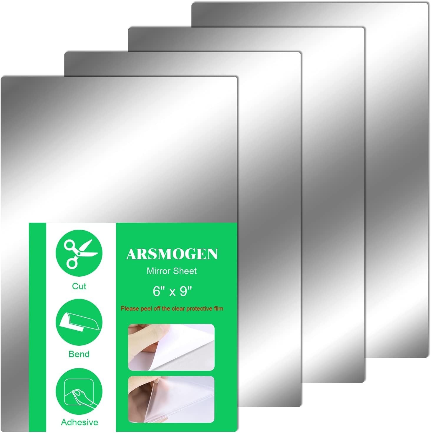 4 Pieces Flexible Cut to Size Mirror Sheet 6" x 9", Self Adhesive Non Glass M…