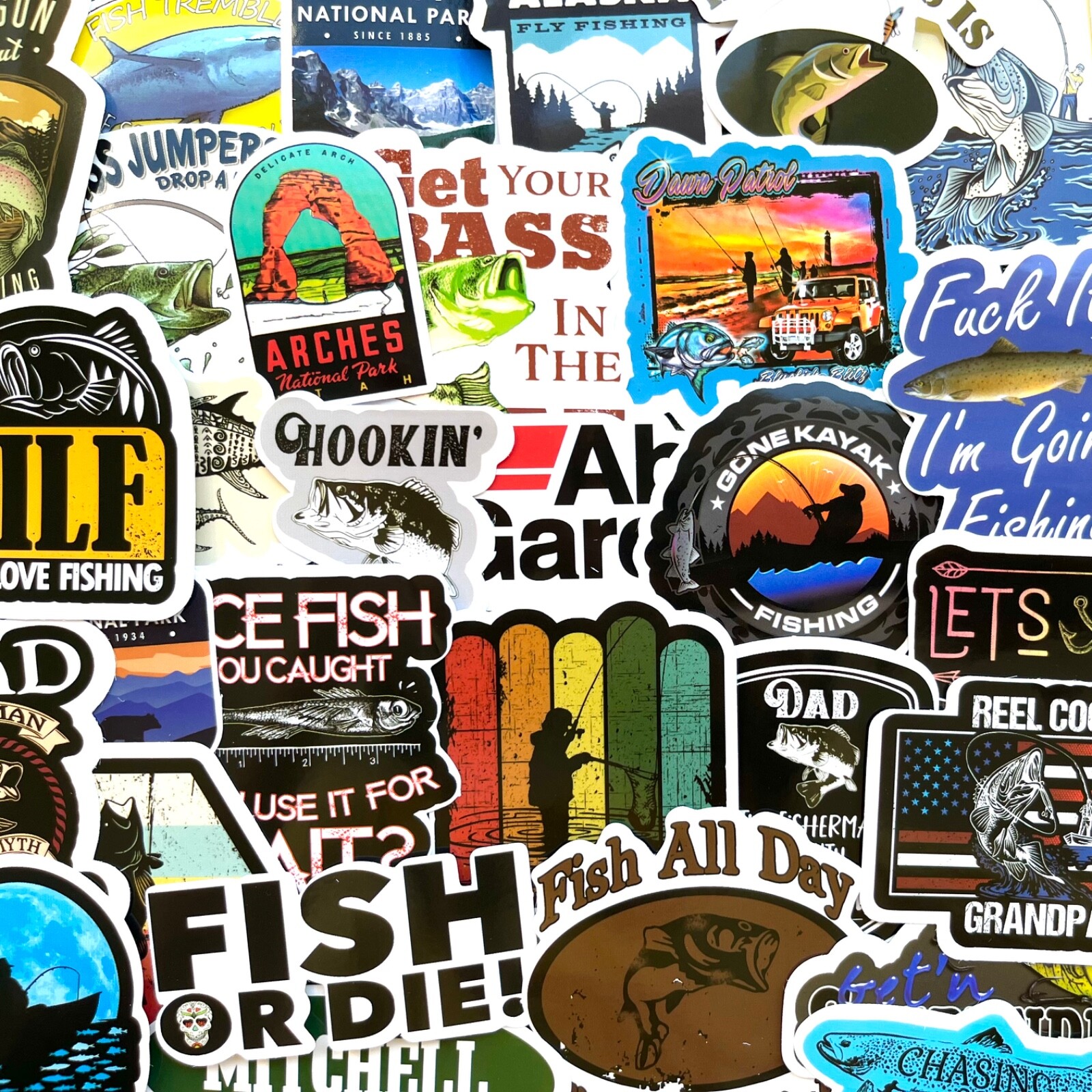 5-50 pcs Fishing Stickers, Cool Boho Boat Lake Phone Kindle Journal Laptop Decal
