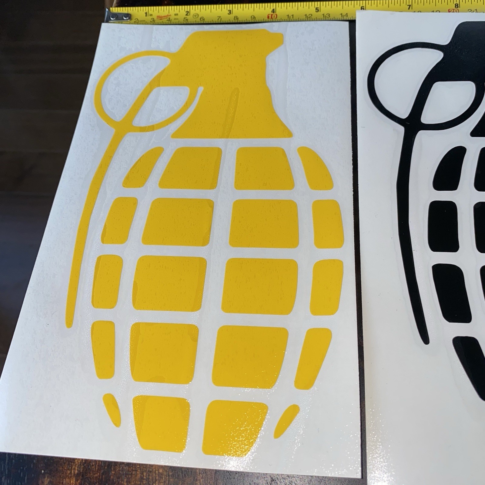 Lot of 2 GRENADE Vinyl Decals – 5 x 9 Yellow & Black