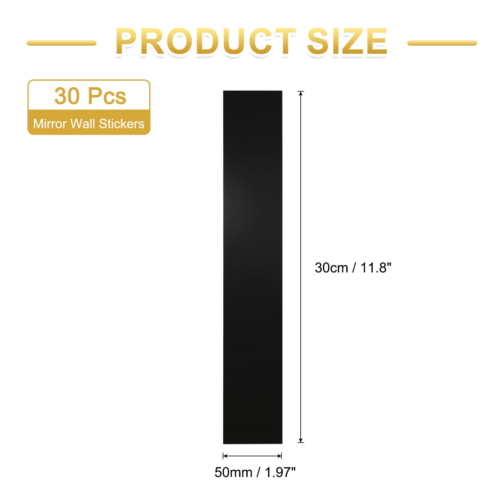 30 Pcs Striped Mirror Stickers, 1.97" x 11.8" Mirror Wall Stickers, Black