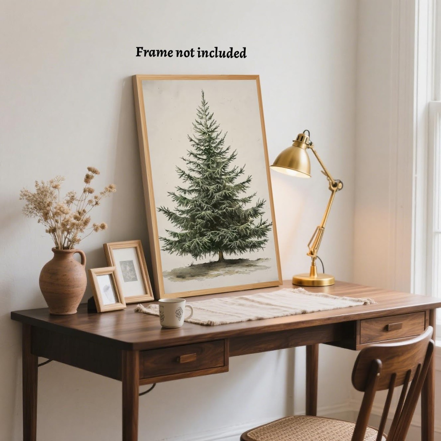Yermidi Vintage Christmas Tree Wall Art Green Neutral Pine Tree Poster Rustic…