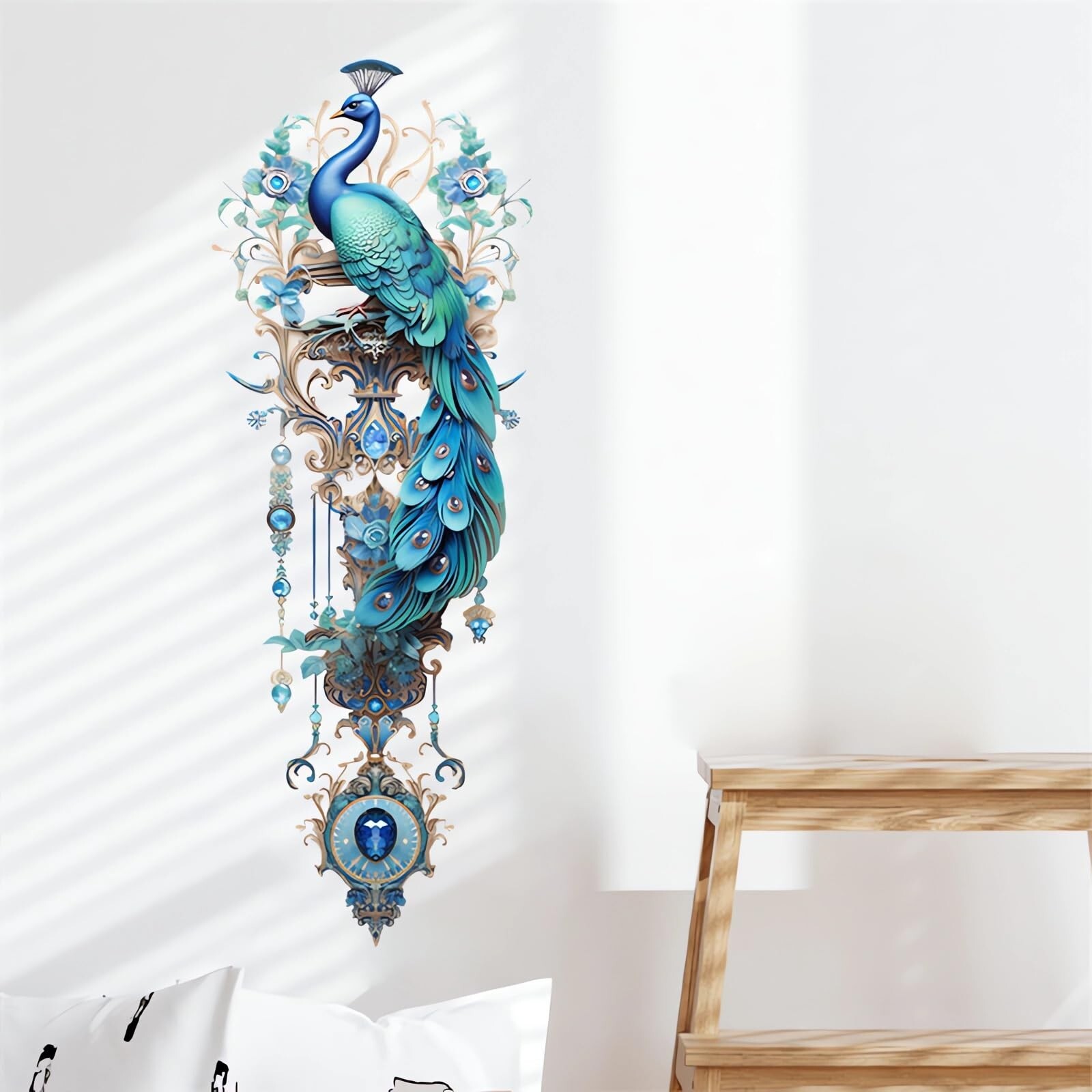 Gorgeous Blue Peacock Painted Wall Stickers, sacinora Peacock Pendant Art Wal…