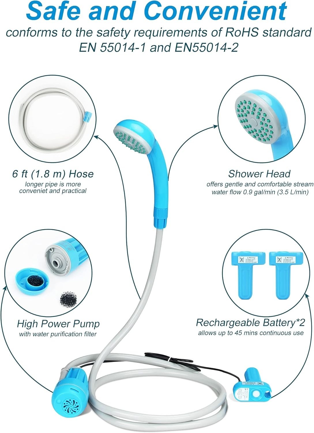 Portable Shower Camping Shower Outdoor Camp Shower Pump, Electric Rechargeable P
