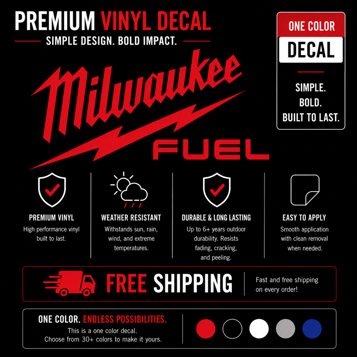 Milwaukee Fuel Tools Decal Large 4" – 12" 17" 22" – Sawzall Drill Impact M12 M18