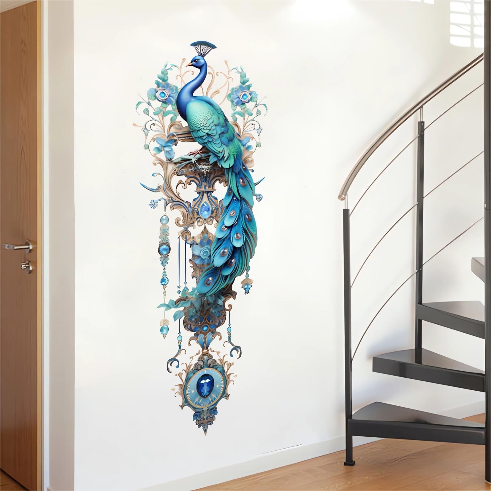 Gorgeous Blue Peacock Painted Wall Stickers, sacinora Peacock Pendant Art Wal…