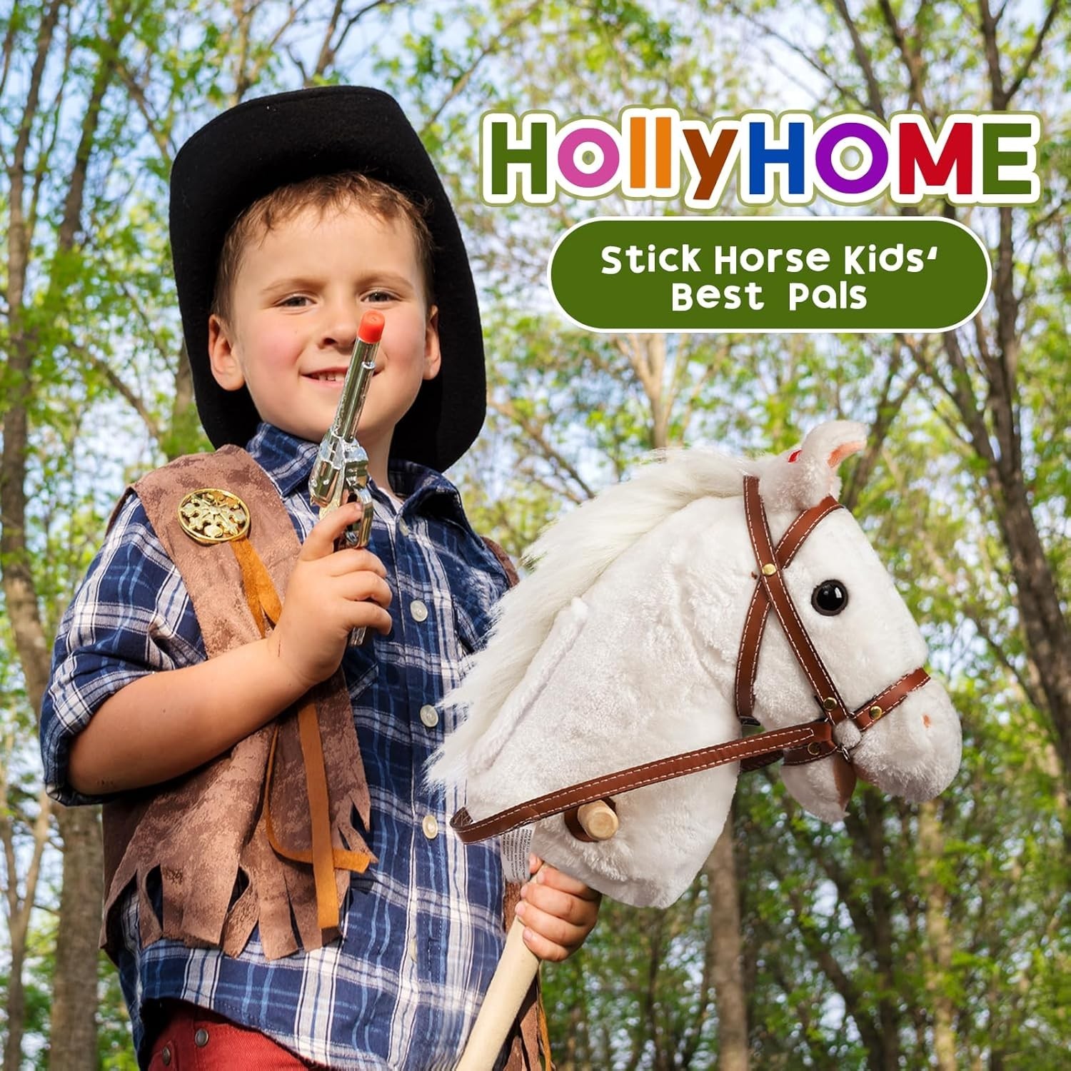 Stick Horse Plush Handcrafted Hobby Horse on a Stick with Wood Wheels Real Pony