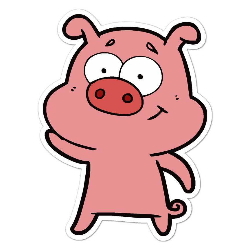 Waving Pig Cartoon, Vinyl Decal Sticker, Indoor Outdoor, 3 Sizes, #7656